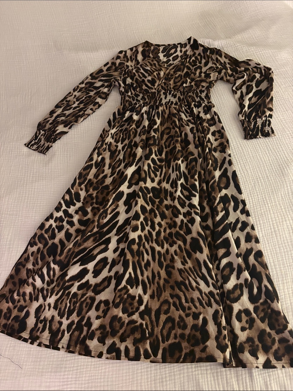 SHEIN Leopard Print V-Neck Maxi Dress - Brown & Black
